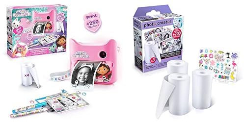 Canal Toys - Photo Creator GAB 005- Gabby, 12 MP Sofortbildkamera und CLK 002- Thermopapier-Nachfüllset mit Aufklebern für Sofortbildkamera, 3 Rollen, weiß