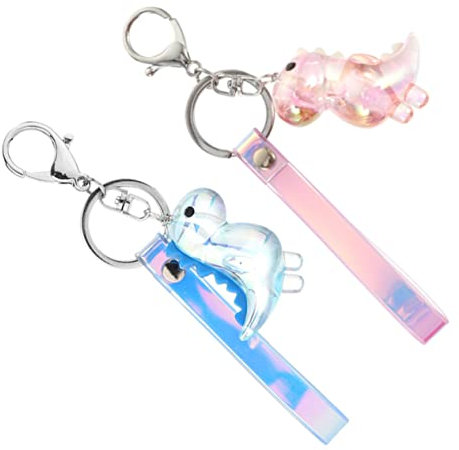 Holibanna 2stücke Dinosaurier Schlüsselanhänger Aus Metall Pu Und Acryl Stilvoller Taschenanhänger Autoschlüsselanhänger Dino-ring-ornament Geburtstagsgeschenk Für Freunde Und Familie