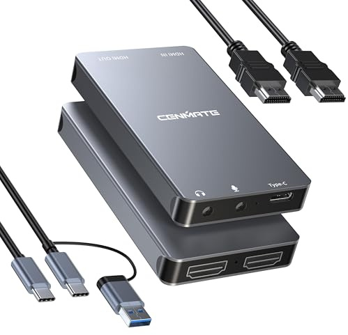 CENMATE HDMI-Capture-Karte aus Aluminium, USB 3.0, 1080P, 60 fps, Audio-Video-Capture-Karte für Streaming/Gaming/Videokonferenzen, 4K @ 60Hz Eingang und Pass-Through-Capture-Karte für Nintendo Switch