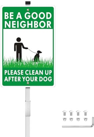 Please Clean Up After Your Dog Yard Sign with 90cm Metal Stake,30x20cm Be a Good Neighbor No Pooping Sign for Yard,Reflective Aluminum Pick Up Dog Poop Signs for Outdoor Garden Lawn
