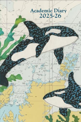 Orca at Orkney A5 academic mid year diary planner 2025/26 - coastal nautical designs sewn onto old sea charts maps