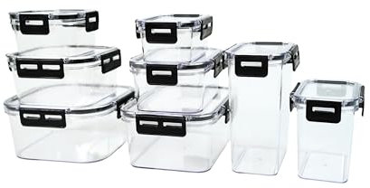 Emhouse Tupperware Set 15-Delig - Organizador para frigorífico, cajas para preparar comidas, recipientes con tapa, herméticos, sin BPA, apto para microondas, 3 x 375 ml, 3 x 400 ml, 2 x 800 ml, 2 x