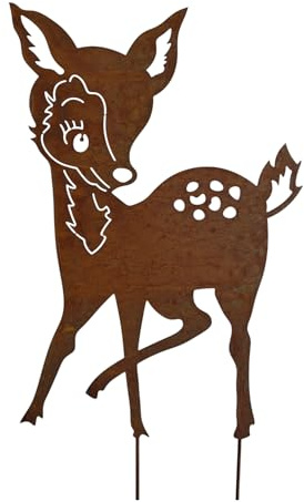 Bornhöft Gartenstecker REH aus Rostmetall, 60 x 40 cm, Gartendekoration Bambi rostige Gartendekoration Beetstecker aus Eisen