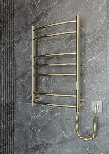 Golden Electric Towel Radiator 715 x 480 mm - 97W 304 Stainless Steel - Wall Mounted with Thermostat & Timer - Luxury Bathroom Radiator