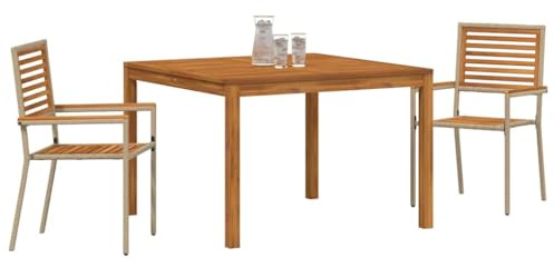 vidaXL Garten Essgruppe 3 pcs Beige Massivholz Akazie, Garten-Dining-Set, Moderne Möbel für draußen, Holztisch mit stapelbaren Stühlen, schick für Feiern
