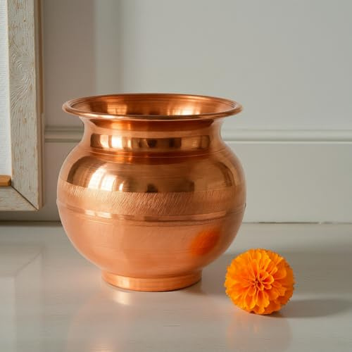 ECOPLUS HANDICRAFT Copper Puja Lota Surya Arghya Kalash Diwali Navratri Pooja Daily Shivling Jalabhishek Lota Traditional Silver Touch Pure Tambe Ka Lota 500 ml (10 CM 125 Gram)