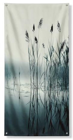 Türabdeckung mit ruhigem Wasser, Banner, Dekoration, ruhige Schilfrohr-Reflexionskunst für Haustür, ruhige Innen- und Außenbereich, saisonale Heimdekoration, 91,4 x 183,9 cm