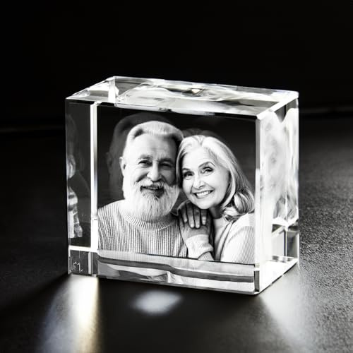 contento | 3D Glasfoto | dein Bild als 3D Fotokristall | als Erinnerung Oma und Opa | bis 2 Personen | Größe: Glasblock, XS Querformat 70x60x40mm