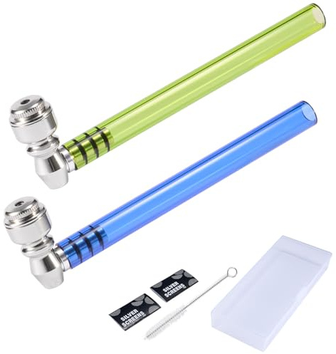 WANNTO 2er-Pack Glaspfeife, 14 cm Borosilikat Pfeife mit Aluminiumkopf | 2er-Set,Abnehmbarer Aluminiumkopf,Borosilikatglas,Aufbewahrungsbox