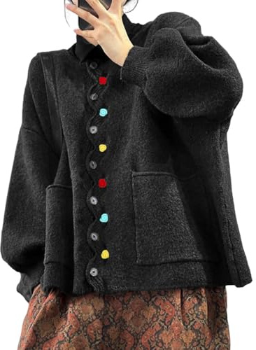 Minetom Gilet Femme Cardigan Ample Chaud Pull Veste avec Boutons Oversize Manches Longues Automne Hiver Tricot Manteau avec Poches