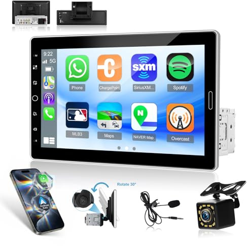 Autoradio 1 Din CarPlay con CarPlay e Android Auto, Touchscreen HD da 10,1 pollici con Bluetooth, radio FM, SWC + Telecamera di Retromarcia AHD+ Microfono