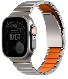 UNIQ Strova Flex Armband für Apple Watch, 44 mm, 45 mm, 46 mm, 49 mm, verstellbares Edelstahl-Gliederarmband für Apple Watch Serie 4, 5, 6, 7, 8, 9 SE & Ultra 1/2, Orange