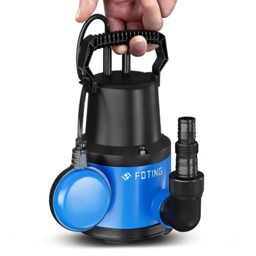 FOTING Pompa sommergibile, 400 W, 8000 l/h, altezza massima di estrazione 8 m, profondità massima di immersione 7 m, interruttore galleggiante regolabile, protezione termica, per piscina e cantina