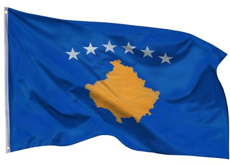 PHENO FLAGS Bandiera del Kosovo 90 x 150 cm – Bandiera nazionale resistente alle intemperie in poliestere con doppia cucitura e occhielli in metallo