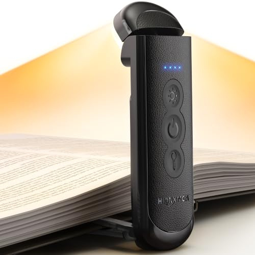 HIONXMGA Leselampe mit Klemme fürs Buch, Buchlampe und Leselicht fürs Bett | 700-mAh-Akku, bis zu 140 Std. Laufzeit, USB-C, 3 Farbtemperaturen, 5 Stufen, 30-Min.-Sonnenuntergangsmodus,Schwarz