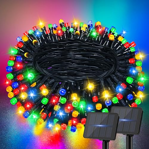 2 Stück Solar Lichterkette Außen, 6M 60 LED Lichterketten Mehrfarbig | 8 Modi Lichterkette Solar Aussen IP65 Wasserdicht Solarlichterkette für Garten, Hof, Terrasse, Hochzeit Party Dekorationen