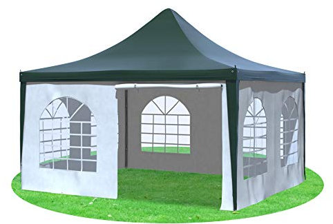 Stabilezelte Gartenpavillon 4x4m mit Seitenteilen Arabica Pagodenzelt PVC GRÜN Weiss