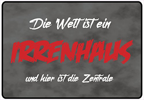 Schild Hinweisschild Hinweis Die Welt ist EIN Irrenhaus Hier ist die Zentrale