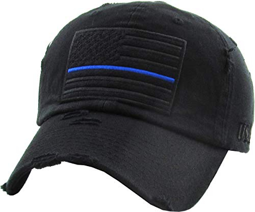 KBETHOS KBVT-209 BLK (Blue LINE) Tactical Operator mit USA-Flaggen-Flecken US Army Military Baseball Cap Einstellbar