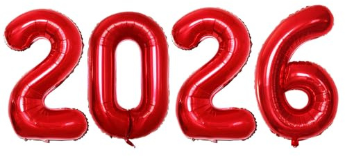 GOER 42 Inch 2026 Red Foil Number Balloons for 2026 New Year Eve Festival Party Supplies Graduation Decorations