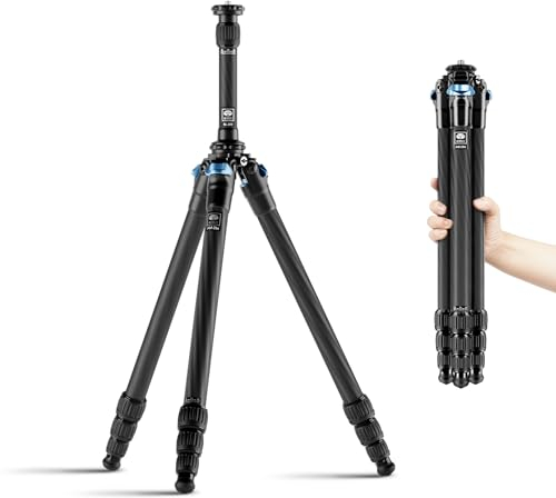 SIRUI AM-254+SL-200 Carbon Stative Kamera Stative mit Mittelsäule, tragbares Tripod, Drehverschlüsse, Spikes, max 152cm, eingefahren 44cm, 12kg Traglast