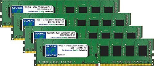 GLOBAL MEMORY 16GB (4 x 4GB) DDR4 2666MHz PC4-21300 288-PIN DIMM Memoria RAM Kit per PC DESKTOPS/SCHEDE Madre