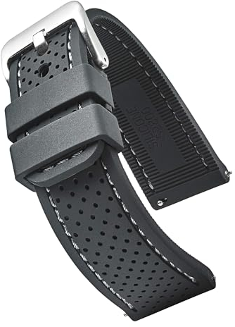 STUNNING SELECTION ALPINE Premium Quality Sporty Silicone Waterproof Watch Band with quick release - Soft Rubber Watch Strap - Assroted Colors - 20 mm, 22 mm and 24 mm (22MM, BLACK-GREY)