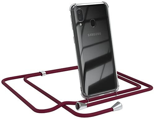 EAZY CASE Handykette kompatibel mit Galaxy A40 Handyhülle mit Umhängeband, Handykordel mit Schutzhülle, Silikonhülle, Hülle mit Band, Stylische Kette für Smartphones, Burgunder Rot