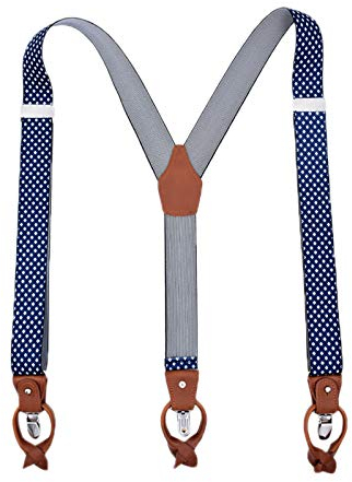 WSLCN Herren Hosenträger Breit 3.5cm Länge 125 cm Clips mit extra 6 Knopfe Verstellbare Y-Form Farbwahl Blau Kariert 3.5X125cm