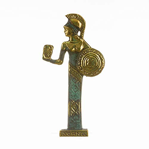 BeautifulGreekStatues Göttin Athena mit Eule und Schild, handgefertigt, massive Bronze, 15,5 cm