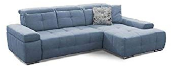 Cavadore Schlafsofa Mistrel mit XL-Longchair, Ecksofa mit leichter Fleckentfernung dank Soft Clean, geeignet für Haushalte mit Kindern, Haustieren, 273 x 77 x 173, blau