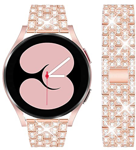 DEALELE Armband Kompatibel mit Samsung Galaxy Watch 7 / FE / 6/6 Classic / 5/5 Pro / 4/4 Classic / 3 41mm, 20mm Glitzer Diamant Metall Ersatz Armbänder für Huawei GT3 / GT2 42mm, Roségold