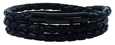 König Design Lederkette Lederband Leder-Armband 4 mm Herren Halskette Schwarz 45 cm lang mit Hebeldruckverschluss geflochten