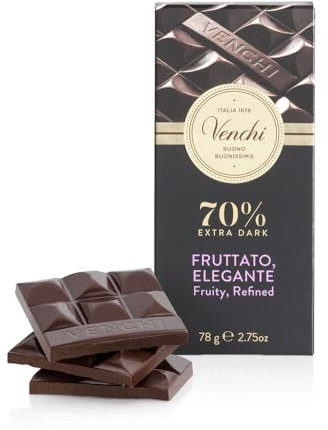 Venchi - Tavoletta di Cioccolato Fondente 70%, 78 g - Con Miscele di Cacao Selezionate - Senza Glutine - Vegano