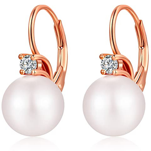 jiamiaoi Jiamiaoi Perlenohrringe 8mm-10mm, 925 Sterling Silber Perlenohrringe mit AAAA+ Zirkonia, hypoallergene Perlenohrringe Leverback Weiße Perlenohrringe Tropfen Ideal Gi