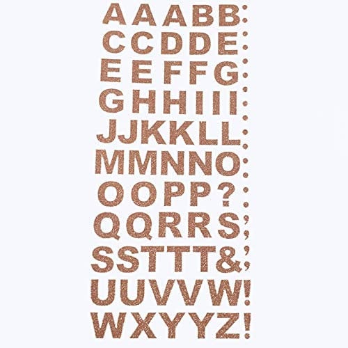 15mm Rose Gold Glitter Letter Stickers - Self Adhesive Bold A-Z Alphabet Card Embellishments