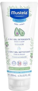 Mustela Gel Limpiador 2 en 1, Cuerpo y Cabello, para Bebés, Niños, Apto para Toda la Familia - Cómodo para Usar Fuera de Casa, 95% Ingredientes de Origen Natural (200ml)