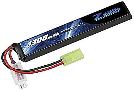 Zeee 2S Lipo Battery 1300mAh 7.4V 25C Airsoft Stick Battery for AEG, Air soft Guns AK47, MP5k, MP5 PDW, RPK, PKM