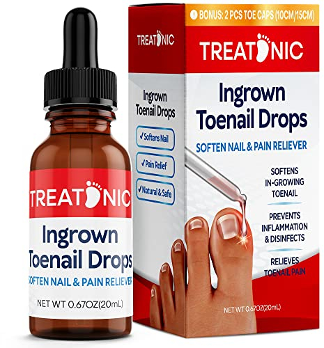 Treatonic Ingrown Toenail Treatment - Ingrown Toenail Pain Reliever and Softener Kit for Easy Trimming with Silicone Gel Toe Caps