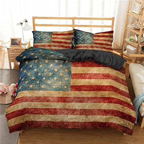 RFFLUX Bettwäsche 155x220 cm 3teilig mit Reißverschluss 3D Retro USA Flagge Bettwäsche Sets Warme Winter Sommer Weich und Angenehme Bettbezüge mit 2 Kissenbezug 80x80 cm für Teenager