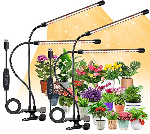 COKOLILA 2pcs Lampe pour les petites plantes d'intérieur, lumière à spectre complet, 3000K 5000K 660nm, avec minuterie 3/9/12H, 10 luminosité, 3 modes (sans adaptateur)