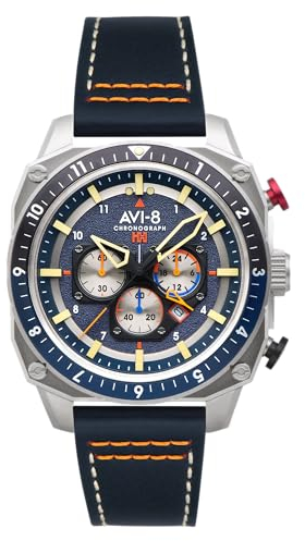 AVI-8 Hawker Hunter Men's Japanese Quartz 43mm Blue Dial Watch with Leather Strap AV-4100-02