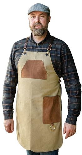 Angus Stoke Tablier de barbecue en toile de qualité supérieure et cuir véritable Tablier de cuisine variable avec sangle en cuir de qualité supérieure Tablier pour cuisine, barbecue et barista