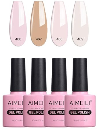 AIMEILI Gel Nail Polish Set, Nude Gel Polish Set Soak Off UV LED Glossy Nail Salon Set Gel Varnish Nail Art Manicure Pedicure - Long Lasting & Easy to Apply 4pcs X 10ml - Kit23
