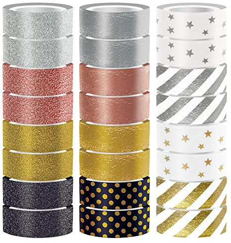 24 Rollen Washi Tapes - Masking Tapes - Set aus bunten Dekobändern für Scrapbooking, Bullet Journals, Geschenkverpackungen und Dekoration - 120 Meter lang - Deco