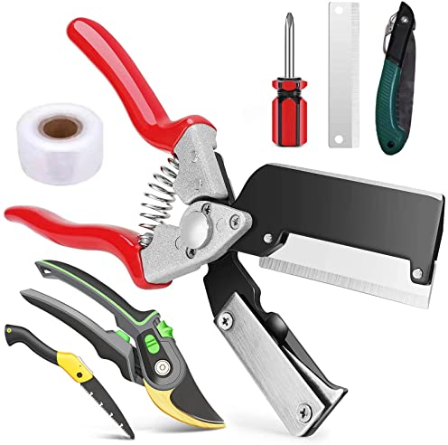 Garten Obstbaum Pfropfschere mit 1 Zusätzlichen Pfropfklingen im Aufbewahrungskoffer, Einhand Pfropfen Schneidwerkzeug für Blumen Pflanzenzweige Pflanze Zweig Rebe, Garden Grafting Tool