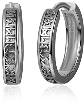 KINGWHYTE Unisex Creolen Männer 925 Sterling Silber Wikinger Rune Schwarz Ohrringe Geburtstag Geschenke für Damen Herren(Schwarz)