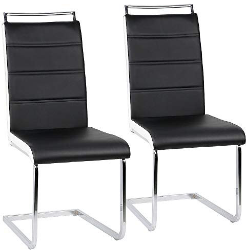 KEVO Juego de 2 sillas de comedor o cocina con asiento acolchado y base cromada, silla Cantilever juego de 2 sillas, probado por SGS(4 rejillas (negro + blanco), 2 piezas)