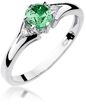 Lumari Gold - Verlobungsring Damen Ring Gold 585 Echtgold 14k Gold mit natürlichem Diamanten Damen Solitär Versprechen Ring Smaragd Edelstein - Ringe Frauen - Weißgold