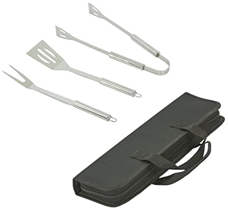 HOOZ 3X Grillbesteck Set Edelstahl, Grill Zubehör für Barbecue, Grillkoffer mit Grillwender, Fleischgabel und Grillzange, Grill Werkzeuge Zubehör Kit für Männer Frauen